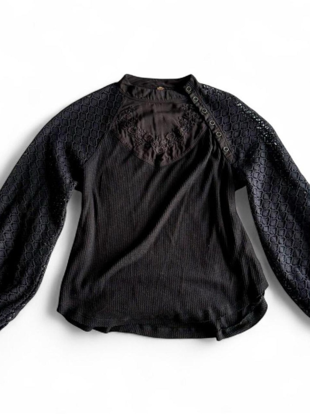 Free People black lace embroidered mock neck blouse - black whimsigoth top